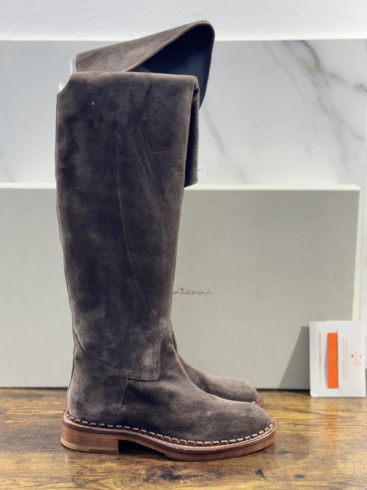 Santoni Stivali Donna In Pelle Suede Testa Moro Luxury Woman Boot Santoni 39.5
