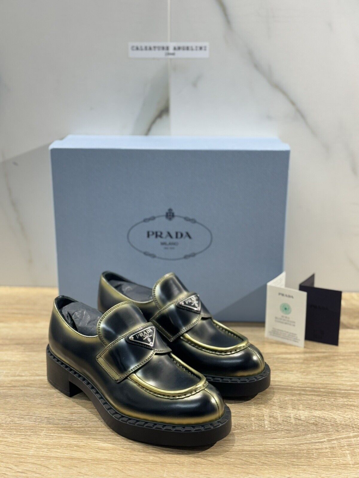 Prada Mocassini Donna Chocolate Pelle Nera Platino Luxury Prada Loafer 38.5