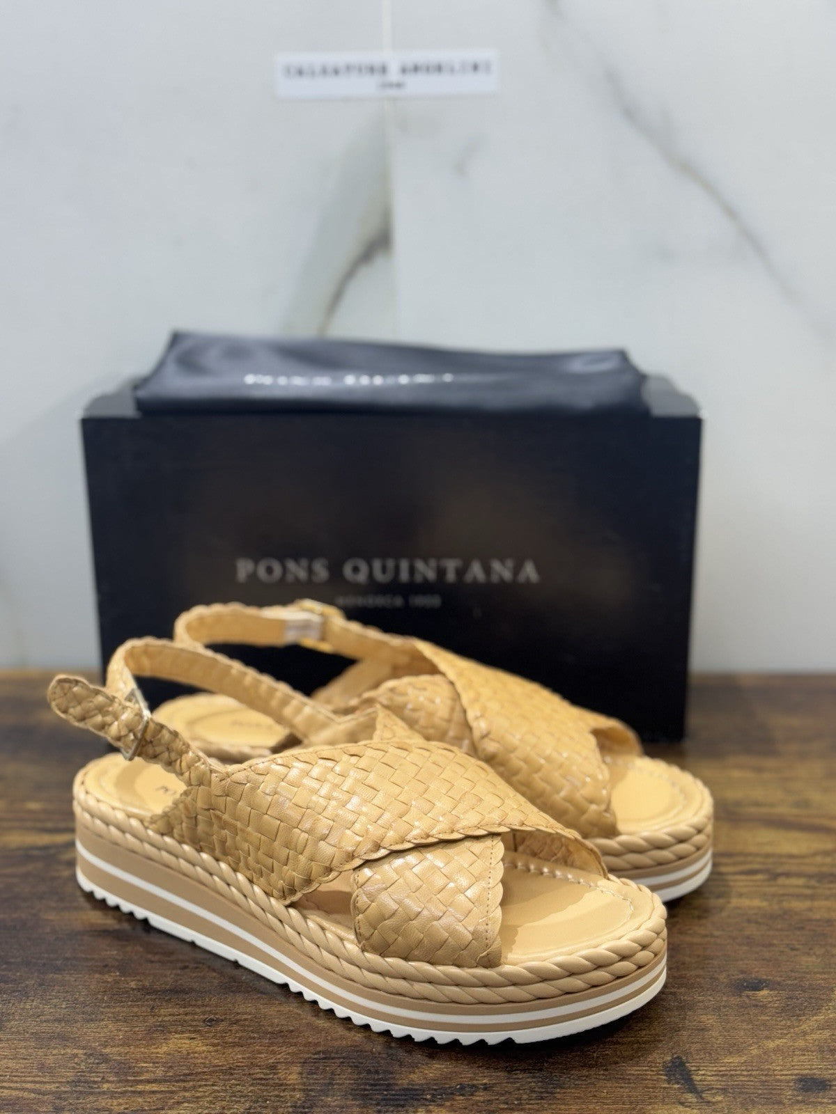 Pons Quintana Sandalo Milan Donna   Pelle Beige    Handmade Con Zeppa 41
