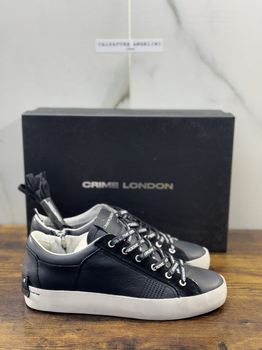 Crime London Sneaker Uomo Low Top Heritage  Pelle Nero  Casual Men Shoes 40
