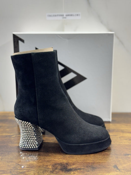 Giampaolo Viozzi Stivaletto Donna Pelle Nero    Con Tacco Made In Italy 36