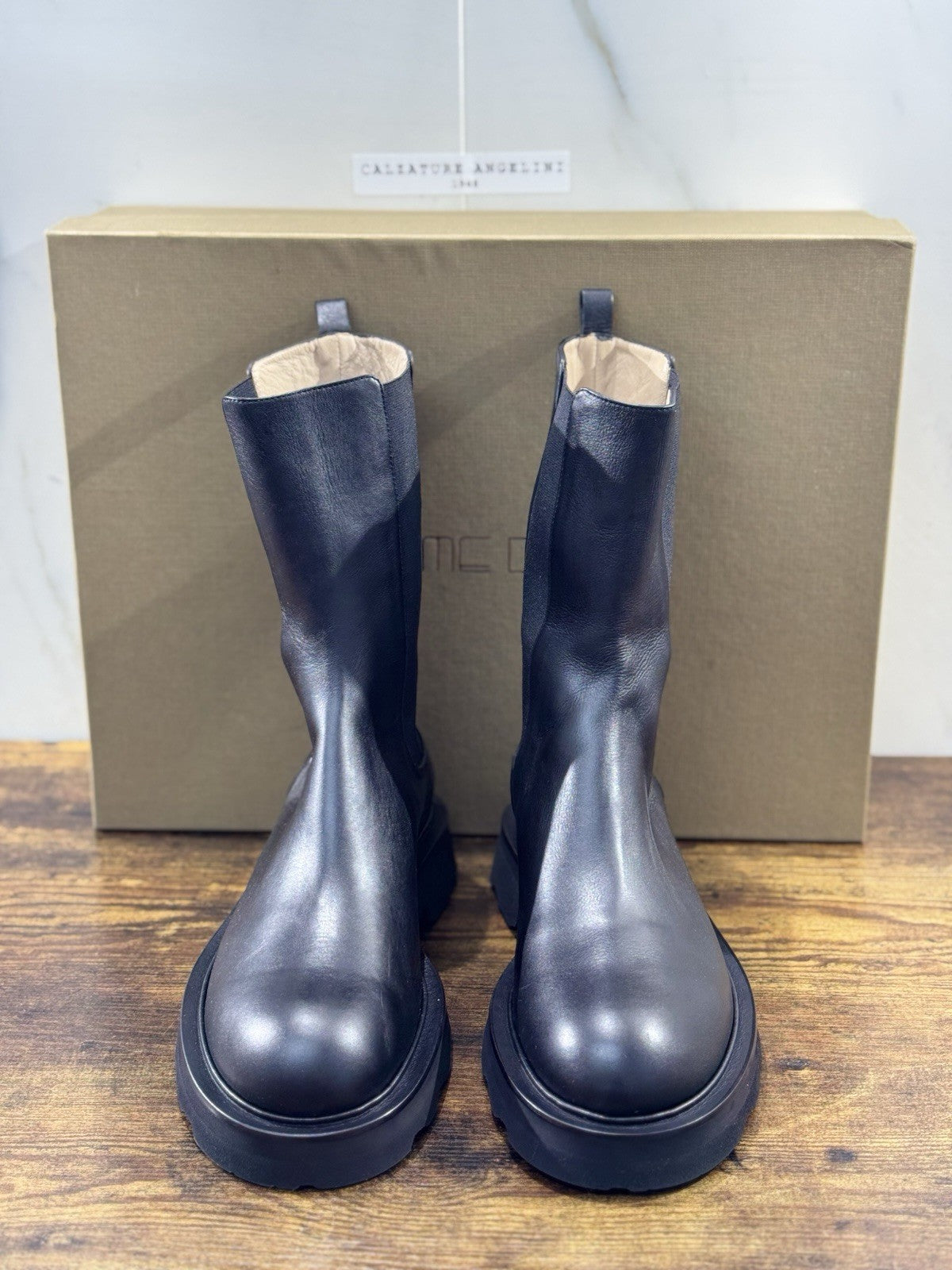 Pomme D’or Stivale  Boot  Pelle Nero Vibram Luxury Handmade Donna 41