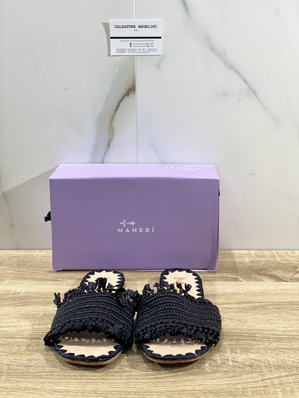 Manebi’ Sandalo Donna Ciabatta In Raffia Nera Luxury 36