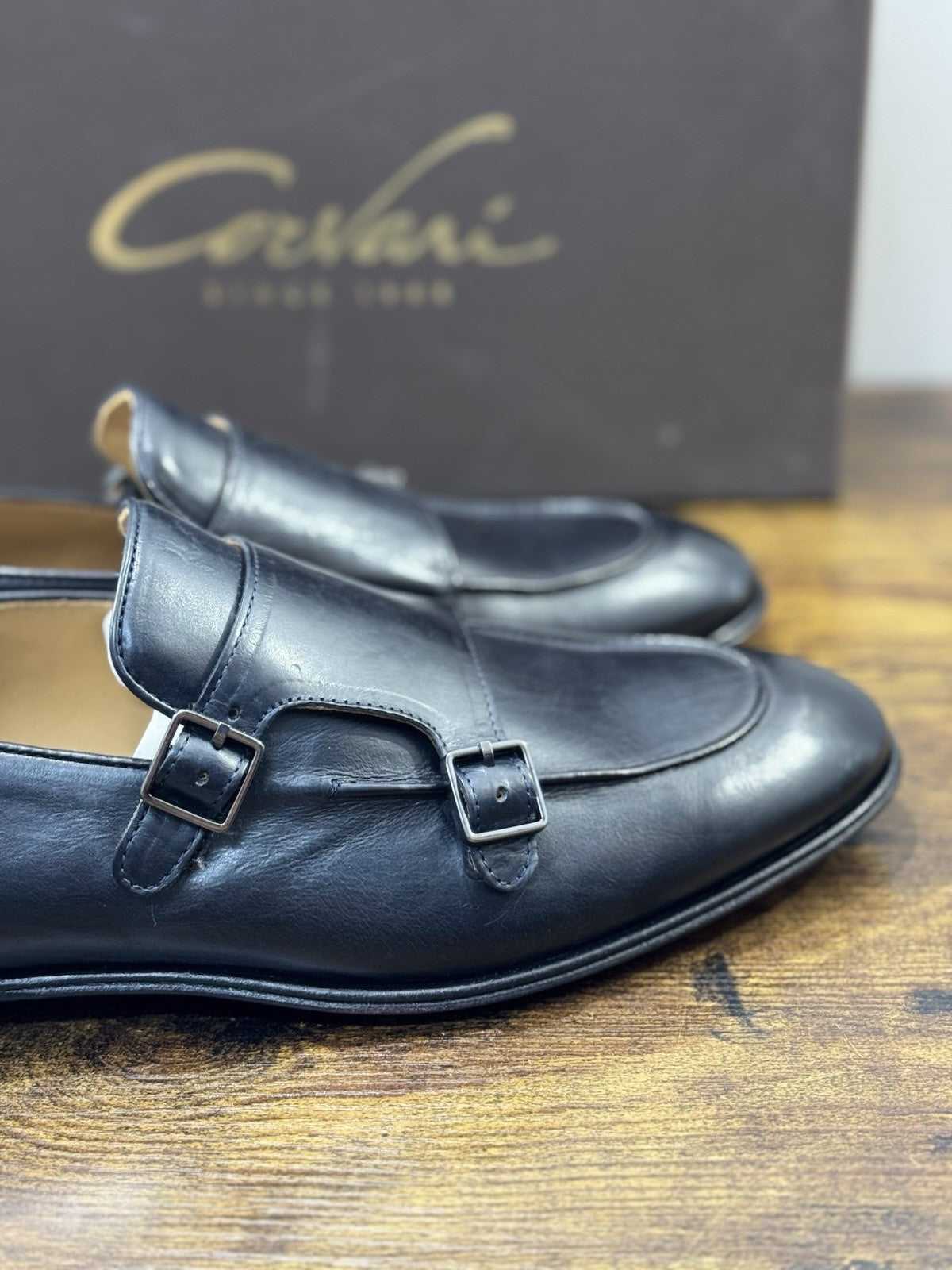 Corvari Scarpa Uomo Doppia Fibbia Pelle Blu  Casual Corvari Uomo 42