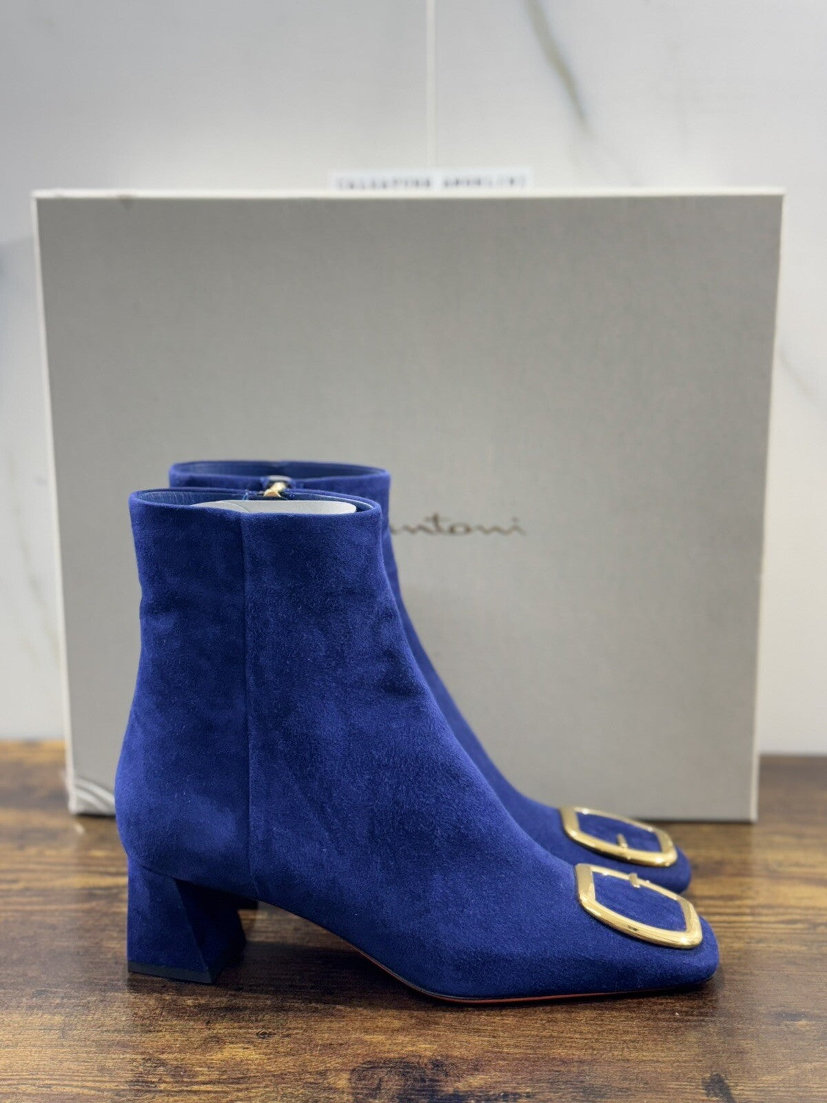 Santoni Stivaletto Donna Pelle Blu  Suede   Casual Luxury Boot Woman 37.5