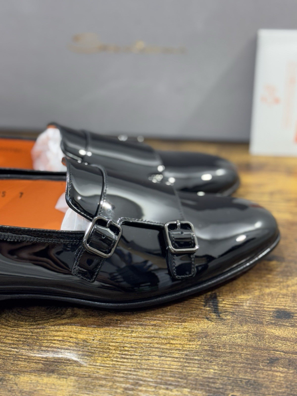 Santoni Doppia Fibbia Vernice Nero   Luxury Santoni Scarpa Uomo 40
