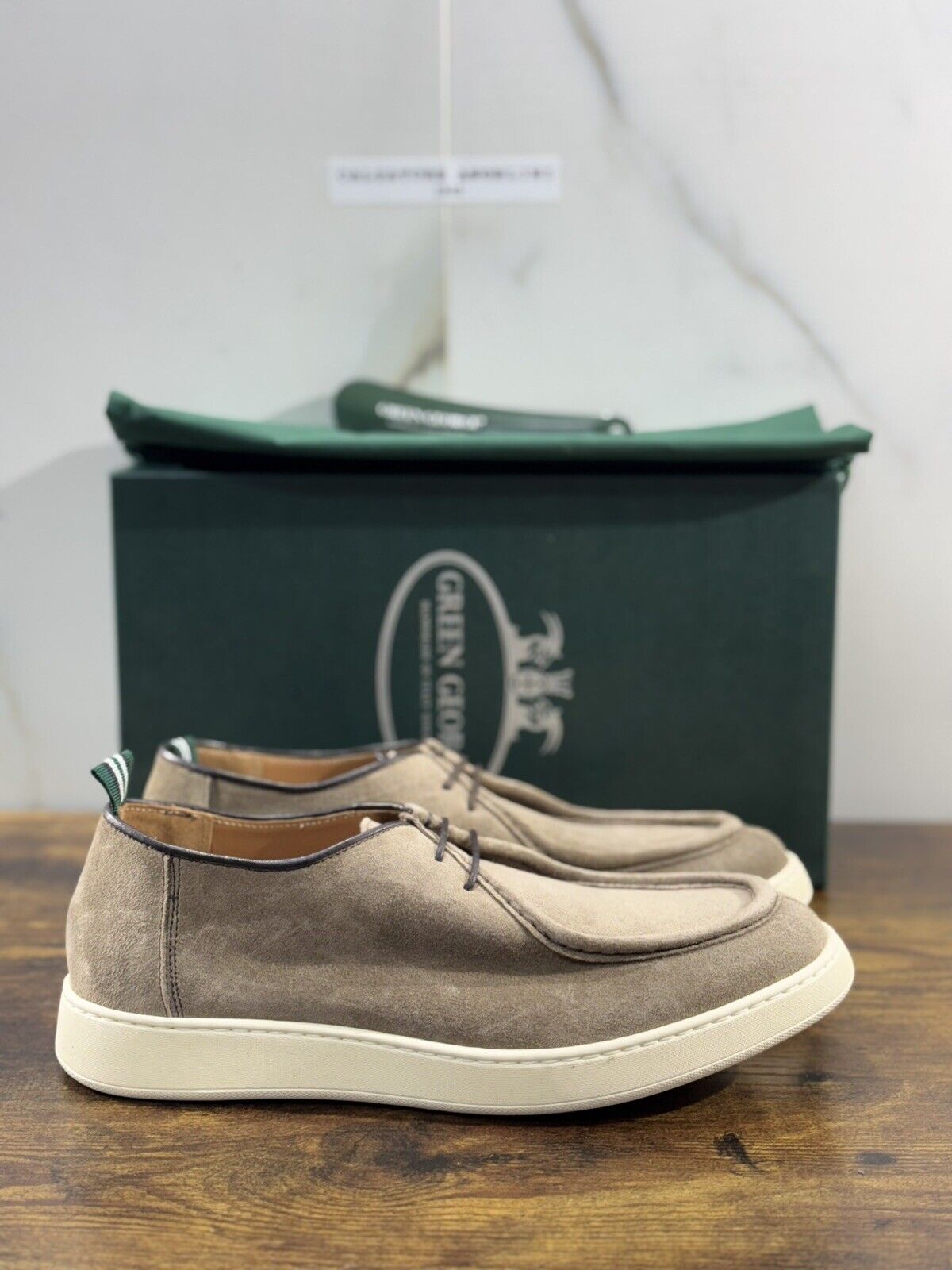 Green George Stringata Paraboot  Uomo  Suede Beige Luxury Handmade Men 40.5