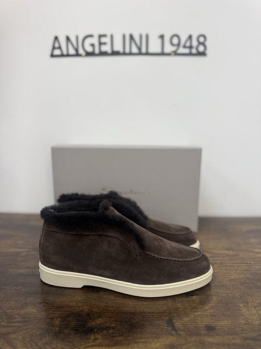Santoni Open Walk Suede Marrone Pelliccia Casual Boot Donna 38