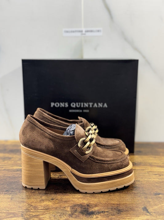 Pons Quintana Mocassino Donna Pelle Suede Brown  Con Tacco  Casual Loafer 38