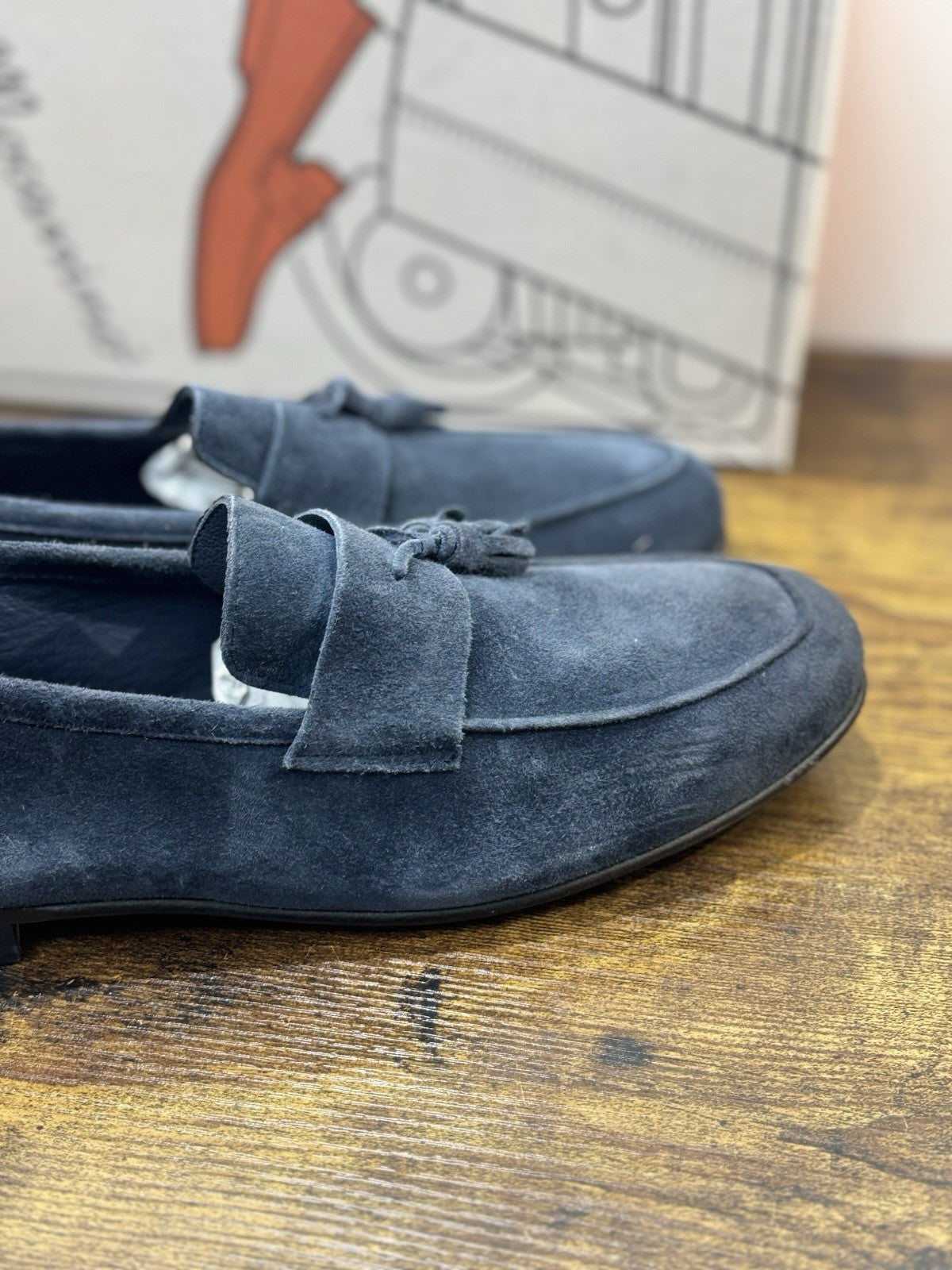 Il Mocassino Tasca Scarpa Suede  Blu 100% Fatta In Italia Mocassino Uomo 44