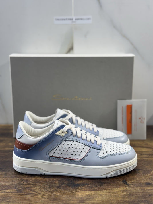 Santoni Sneaker Basket Pelle Light Blue Luxury Men Santoni Shoes  Uomo 40