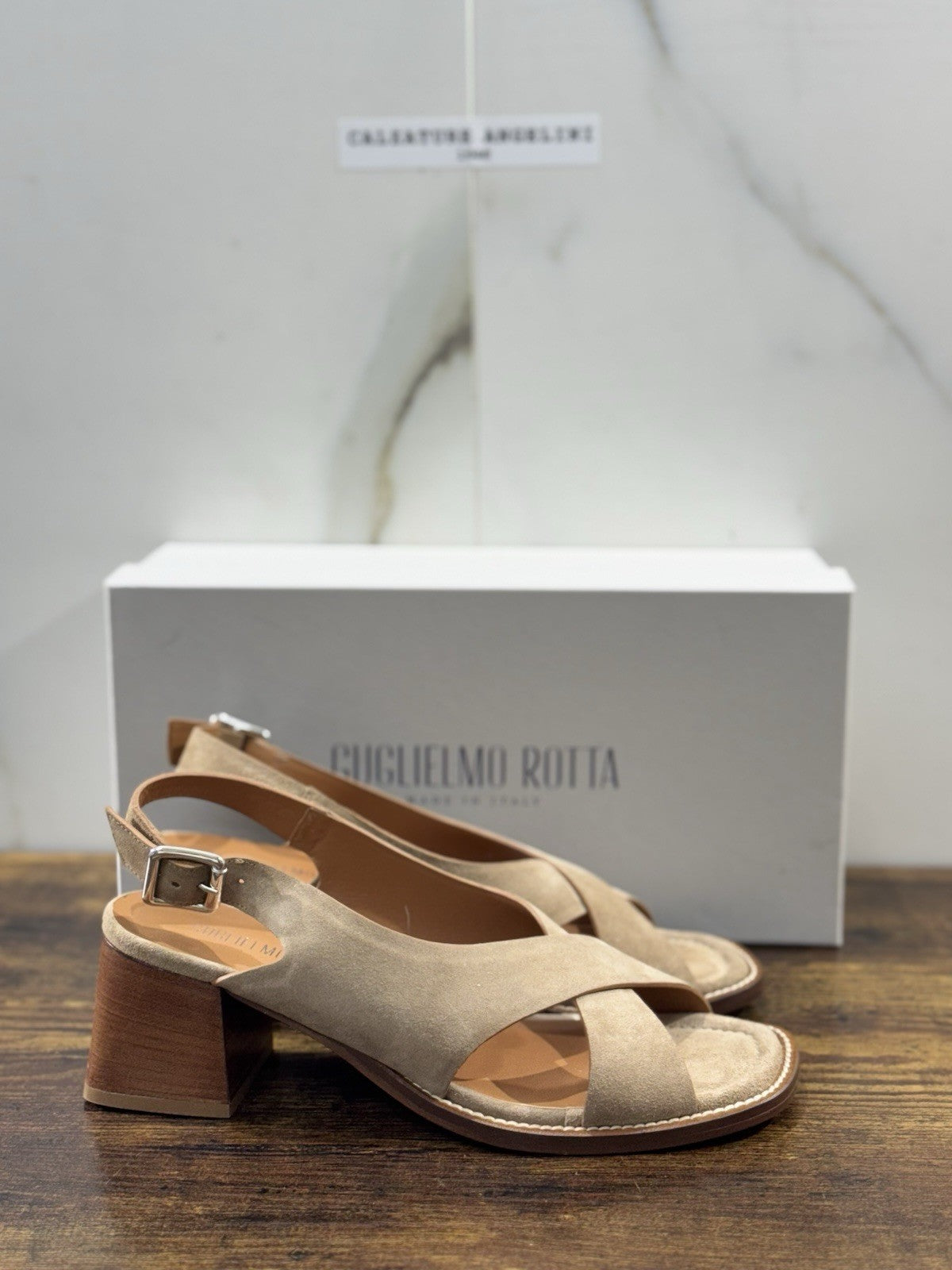 Guglielmo Rotta Sandalo Suede Beige Con Tacco Top Quality Made In Italy Donna 38