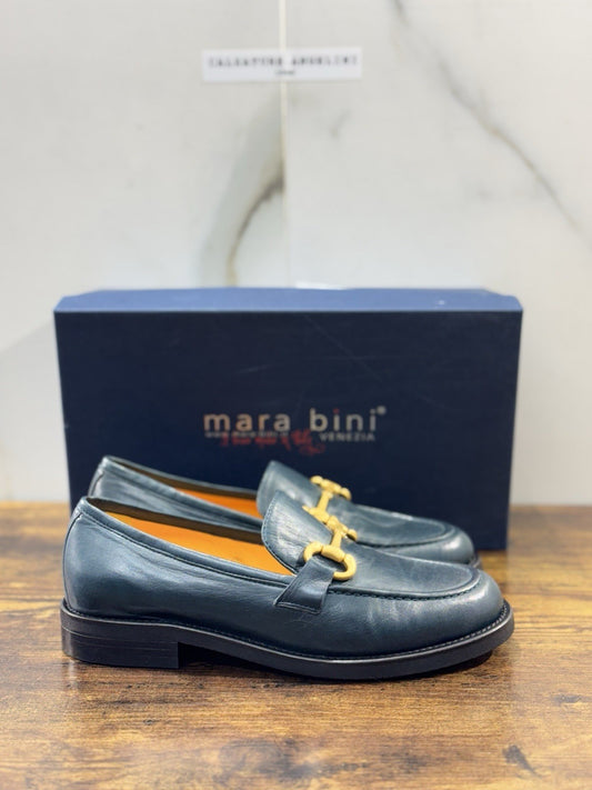 Mara Bini Mocassino  Donna Pelle Petrolio  Handmade Sacchetto Fondo Vibram 36.5