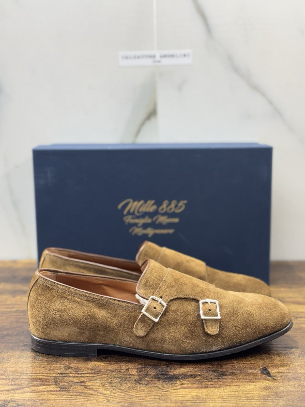 Mille 885 Mocassino Doppia Fibbia  Suede Snuff  Fatto A Mano In Italia Uomo 44