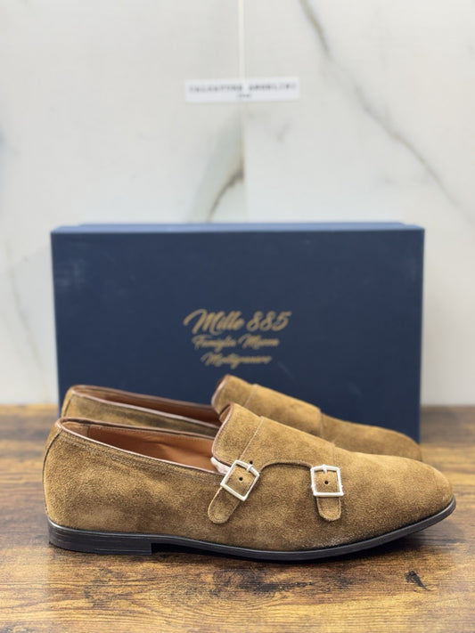 Mille 885 Mocassino Doppia Fibbia  Suede Snuff  Fatto A Mano In Italia Uomo 44