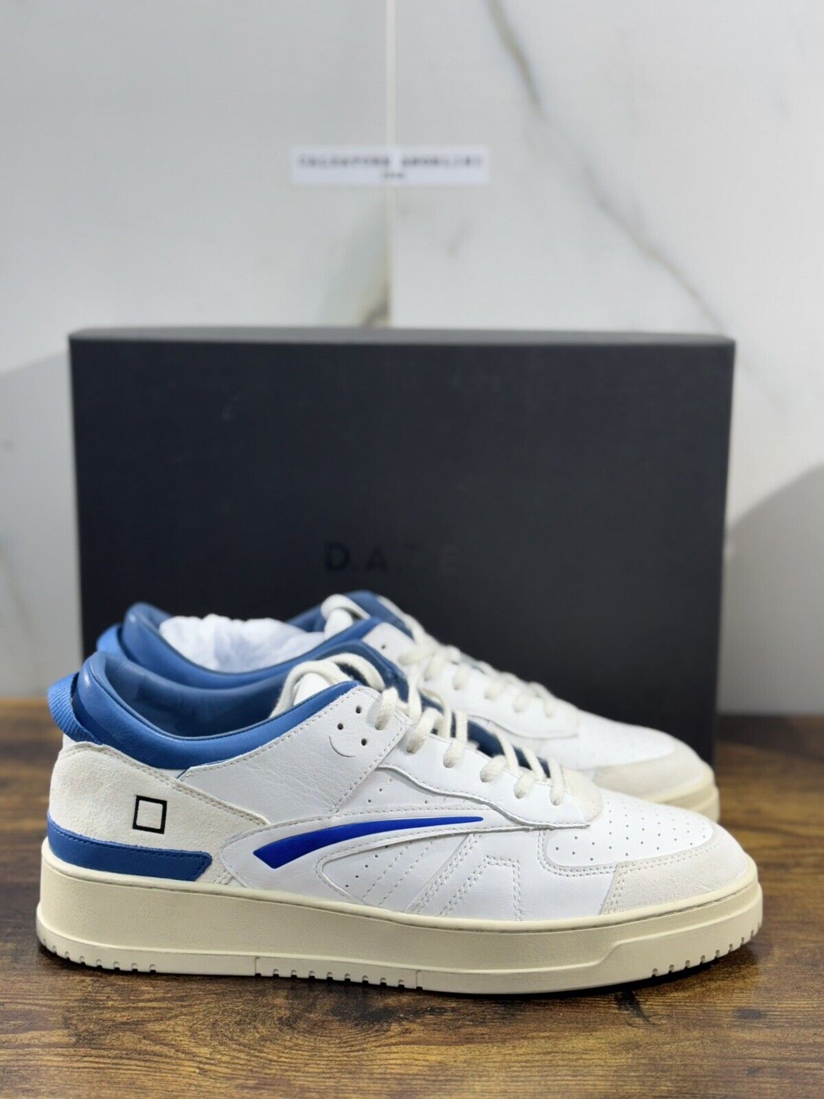 D.A.T.E Torneo White Blue  Uomo  sneaker Pelle Casual Shoes 44