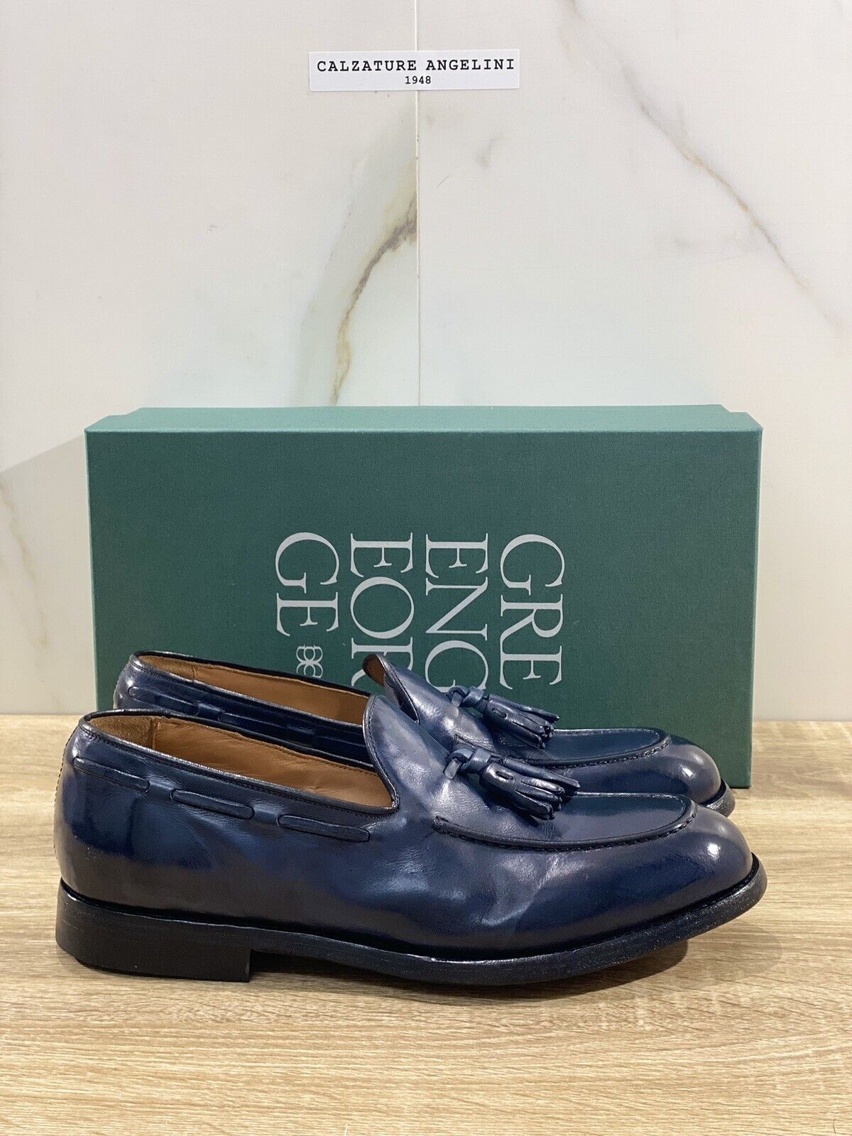 Green George Mocassino Uomo Nappine Pelle Blu Washed Luxury Shoes Men 44