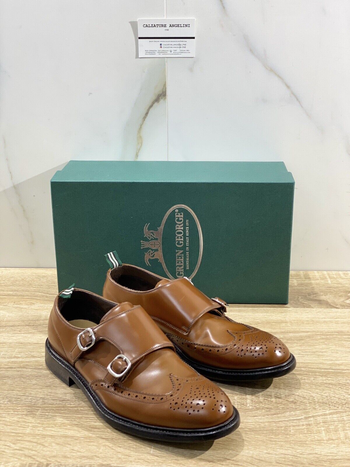 Green george  uomo 7069  in pelle Cognac Double Monk Polished  42