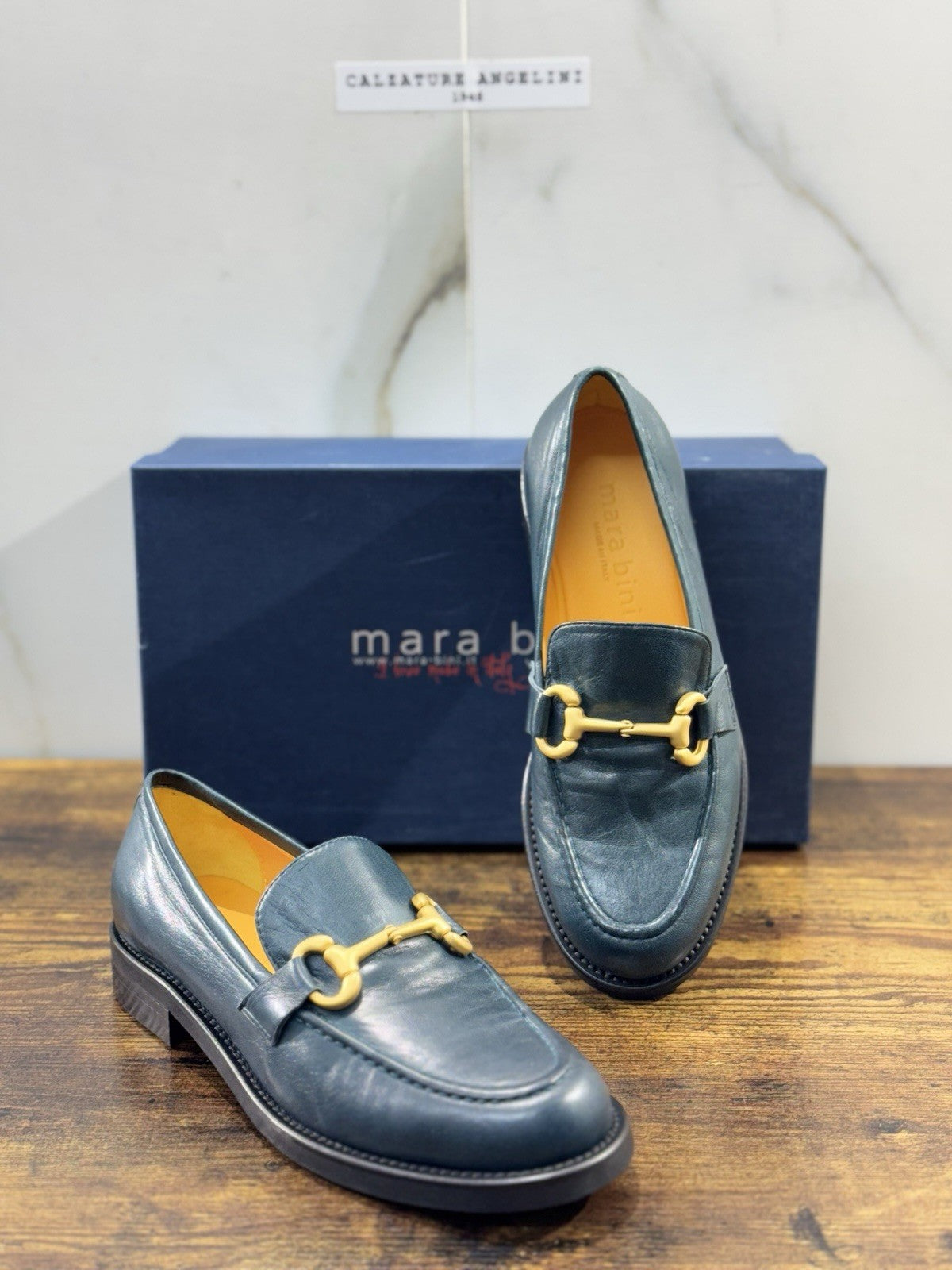 Mara Bini Mocassino  Donna Pelle Petrolio  Handmade Sacchetto Fondo Vibram 36.5