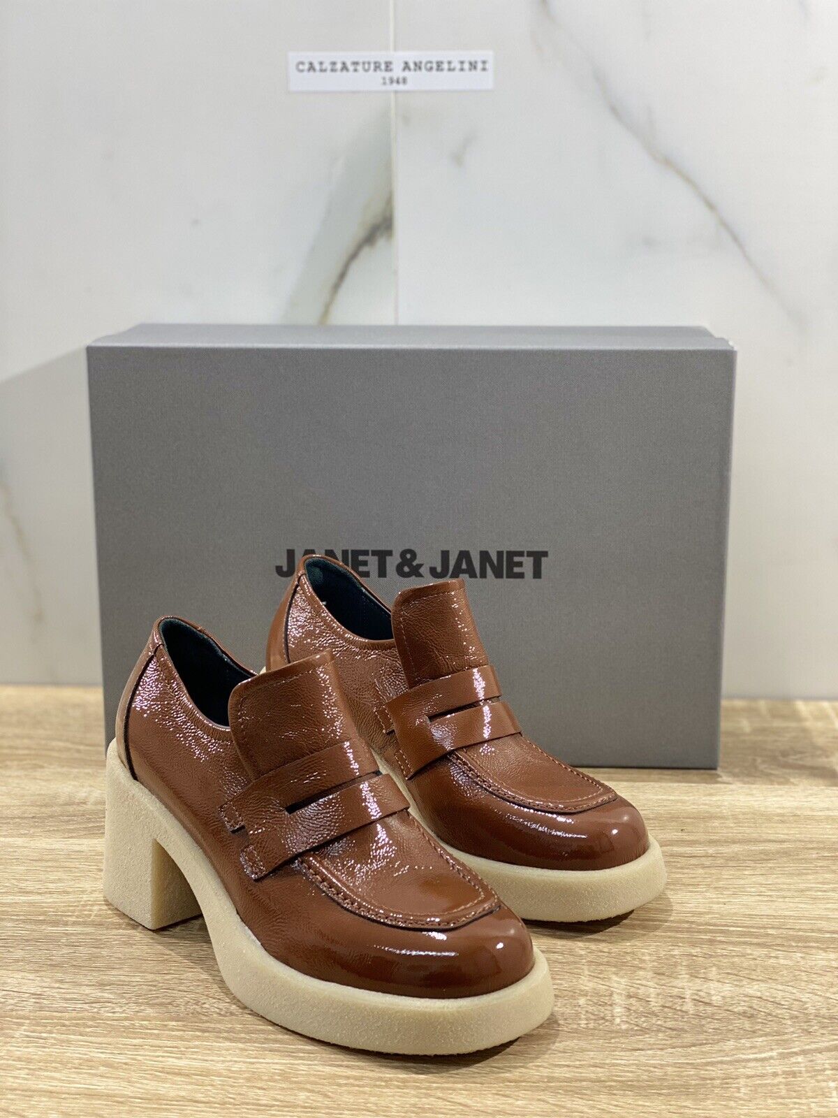 Janet & Janet Mocassino donna pelle cognac modello flora con tacco 37