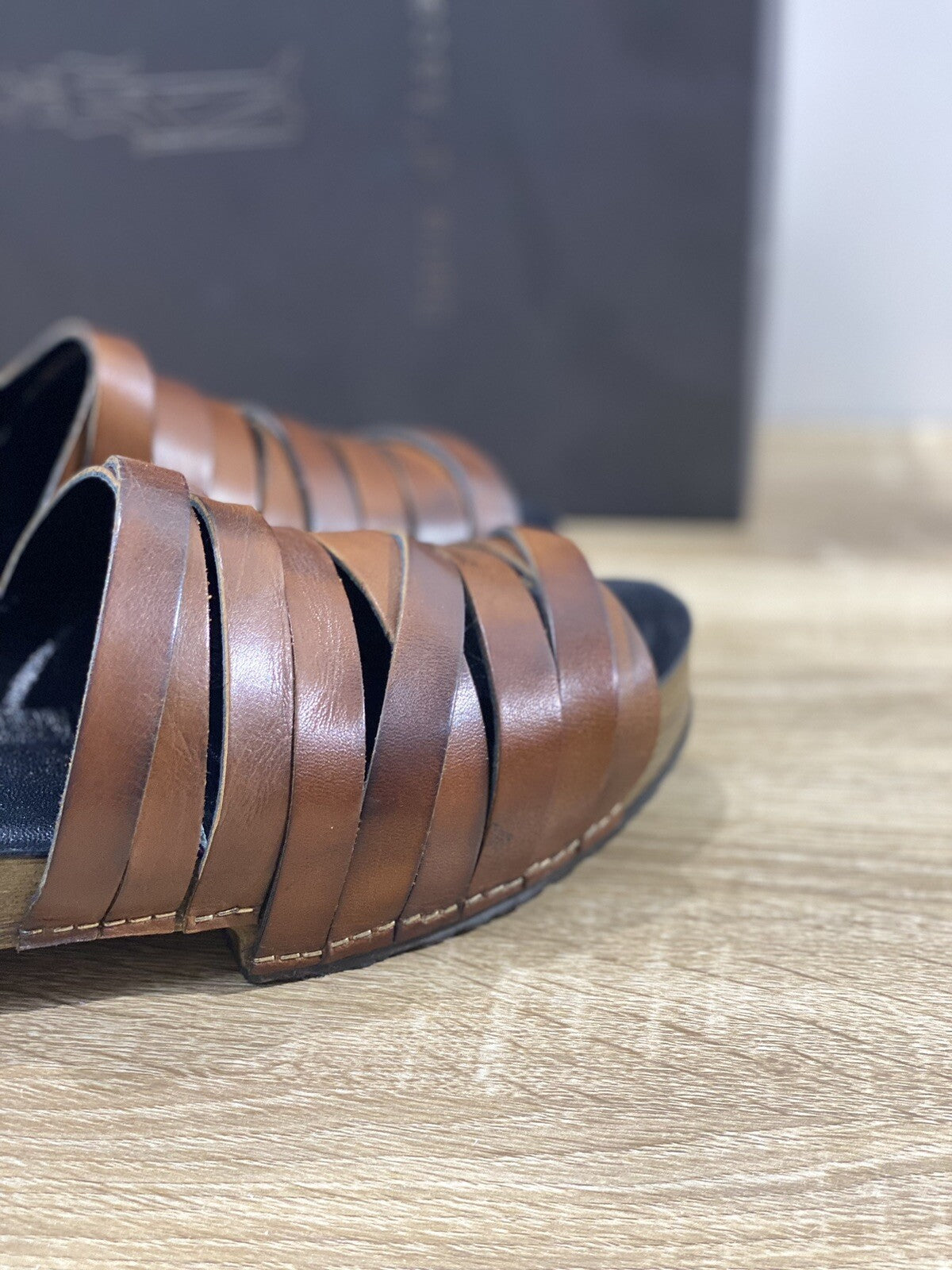 Duca D’ascalona Zoccolo Nanette Donna Fatto A Mano Vero Legno Pelle Cuoio 40