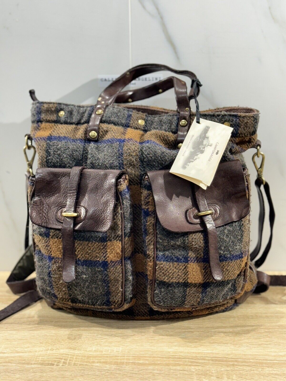 Campomaggi Zaino  Donna Tartan  Vacchetta Tessuto Marrone  Luxury Backpack