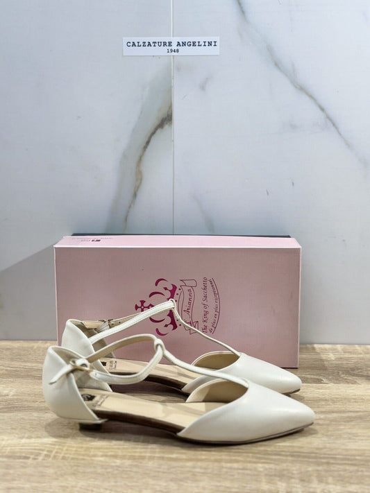 L’ARIANNA Scarpa Donna Ballerina     Pelle  Latte      Made In Italy 36