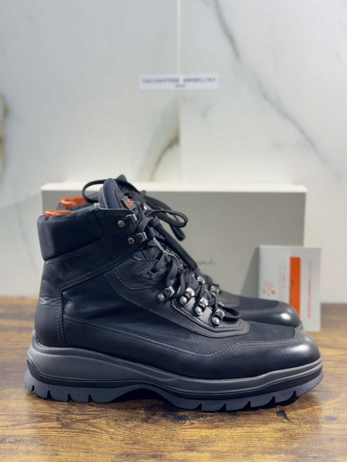 Santoni Mountain Boot Uomo Pelle Nero Gore Tex System Luxury Men Boot 40.5