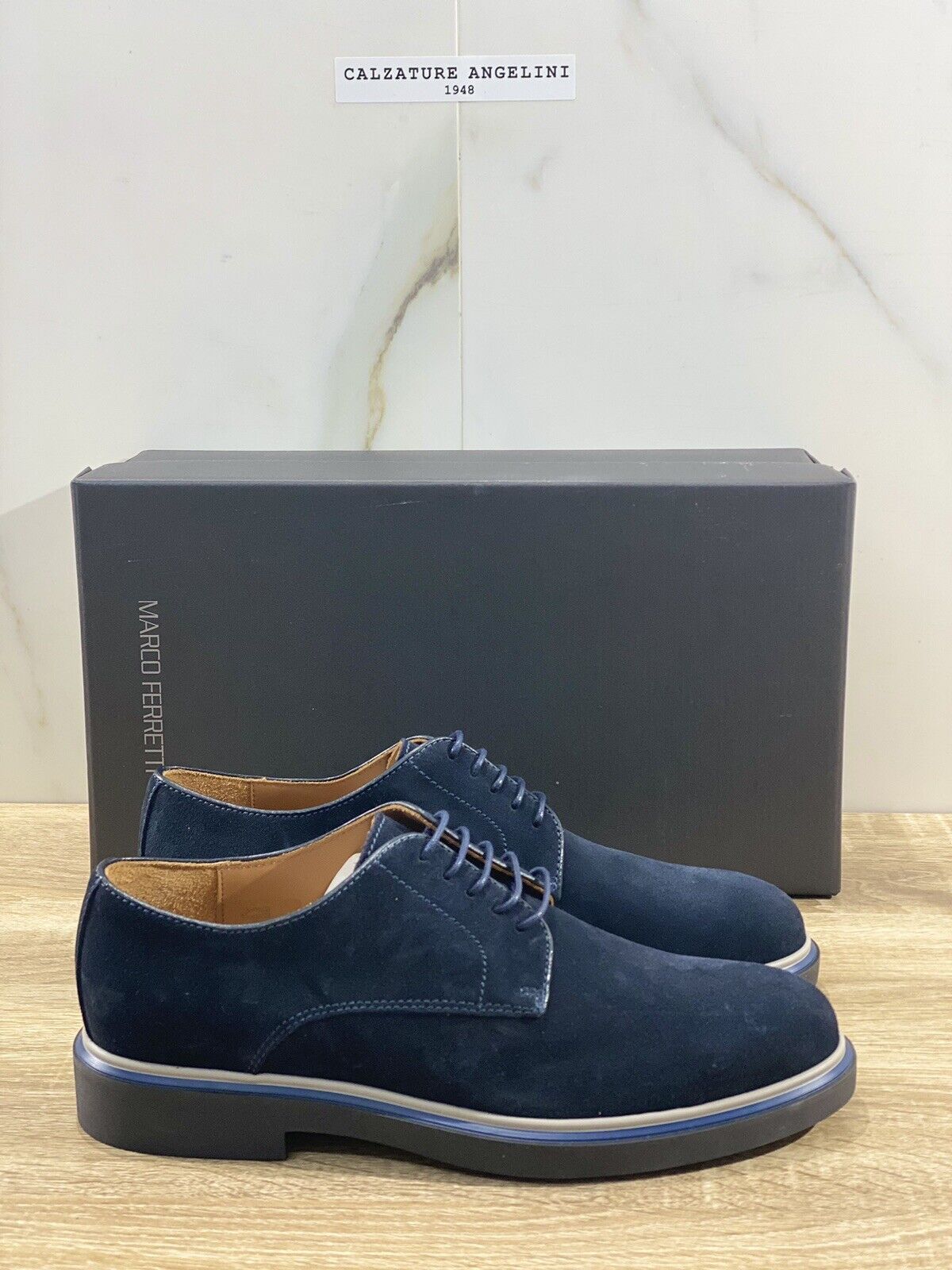 Marco Ferretti Derby uomo fondo Gomma  made in italy Suede Blu 41