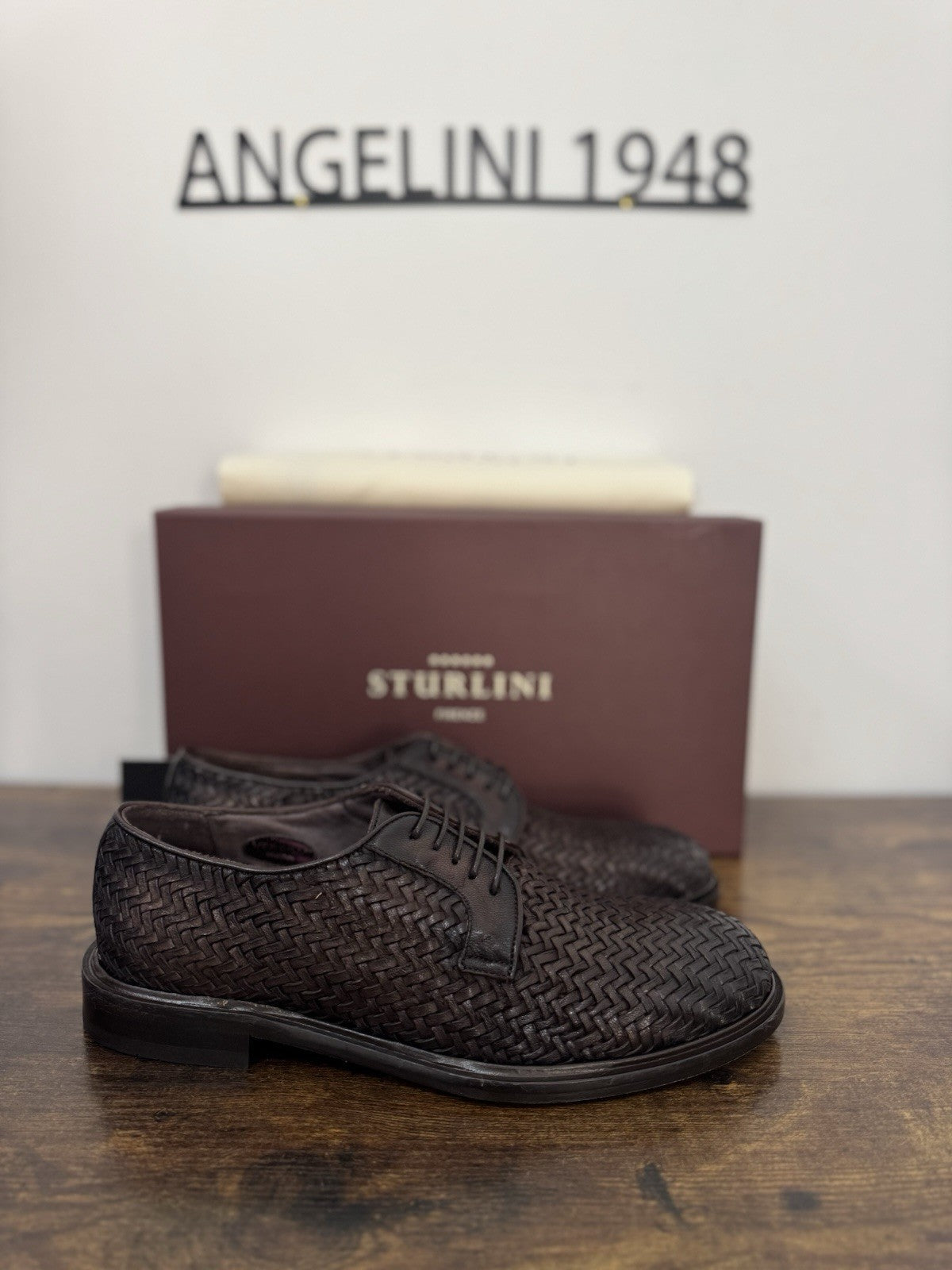 Sturlini  Derby Pelle Marrone Intrecciato    Luxury Scarpa Uomo 41