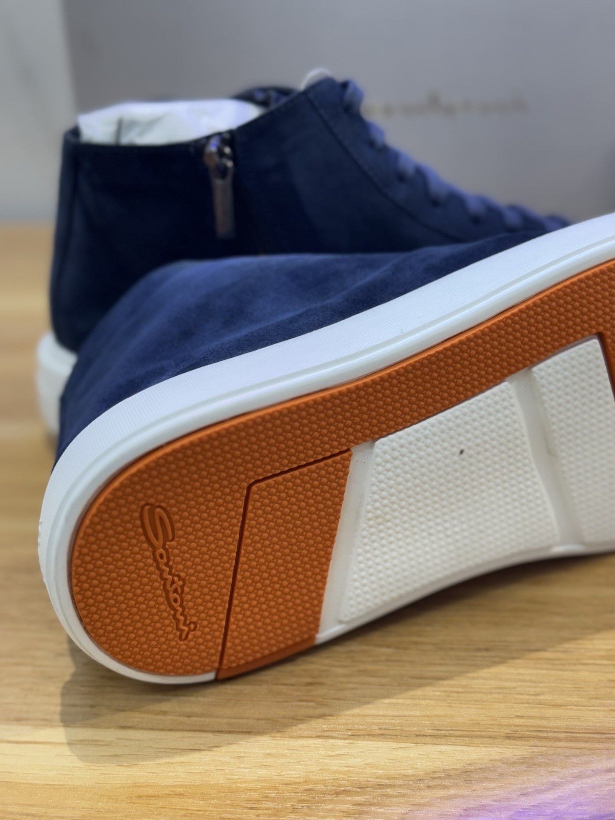 Santoni Icon  High Sneaker Pelle   Suede Blu  Luxury Santoni Scarpa Uomo 42