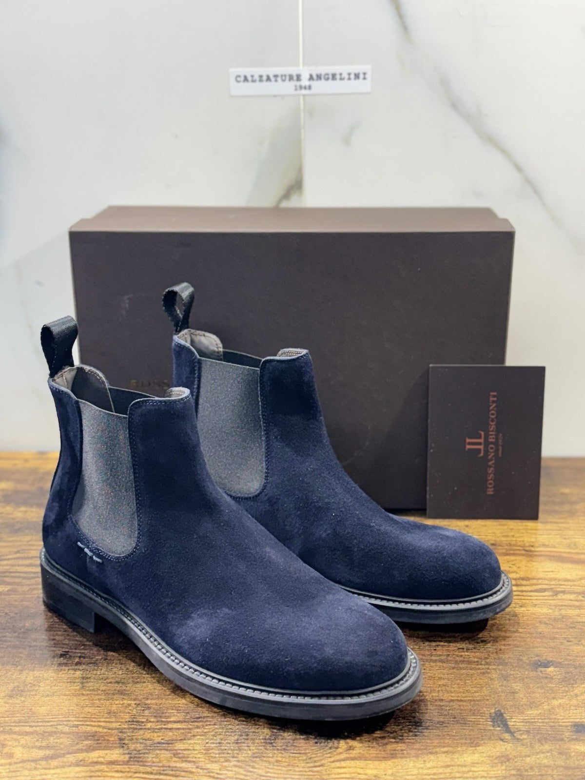 Rossano Bisconti Chelsea Boot Uomo Suede Blu  Fully Made In Italy 44