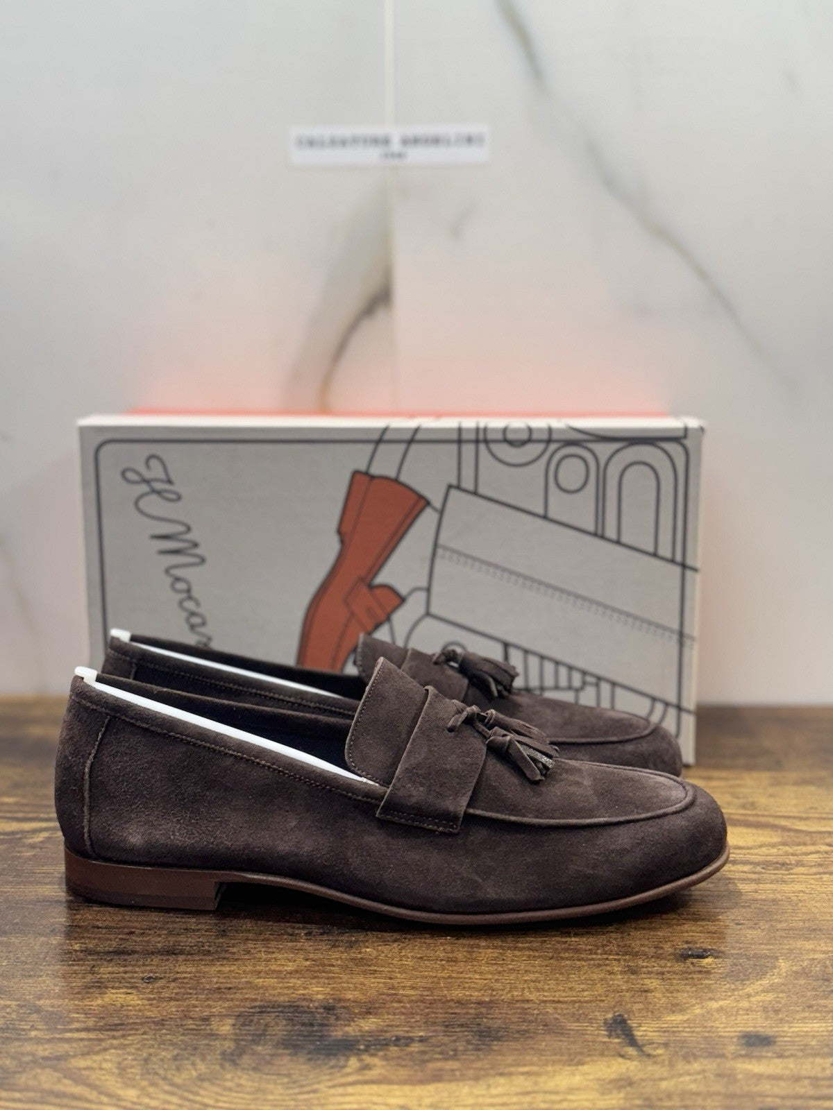 Il Mocassino Tasca Scarpa Suede Marrone 100% Fatta In Italia Mocassino Uomo 42