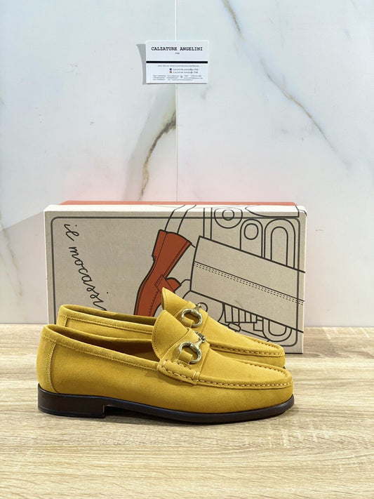 Il Mocassino Uomo In Suede Giallo Fondo Cuoio Reverso Luxury Made In Italy 41.5