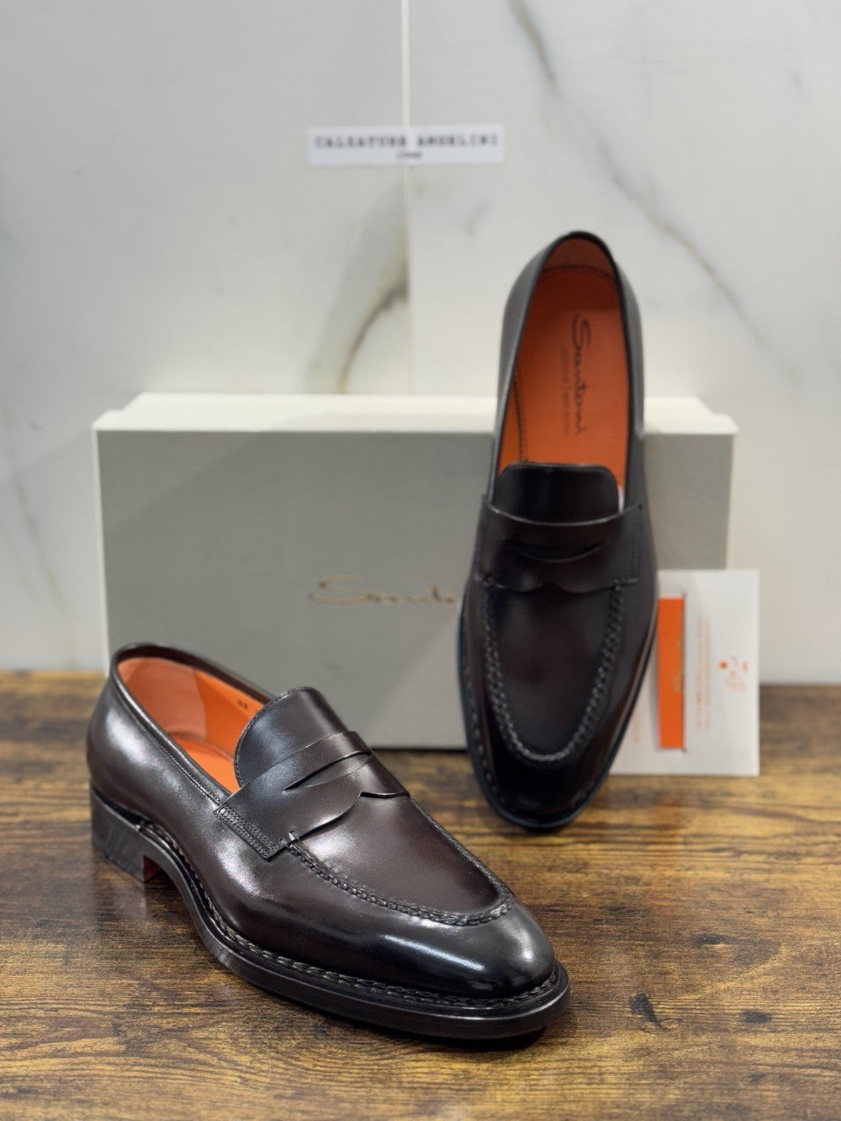 Santoni Mocassino Goodyear Pelle Marrone Luxury Santoni Scarpa Uomo 42.5