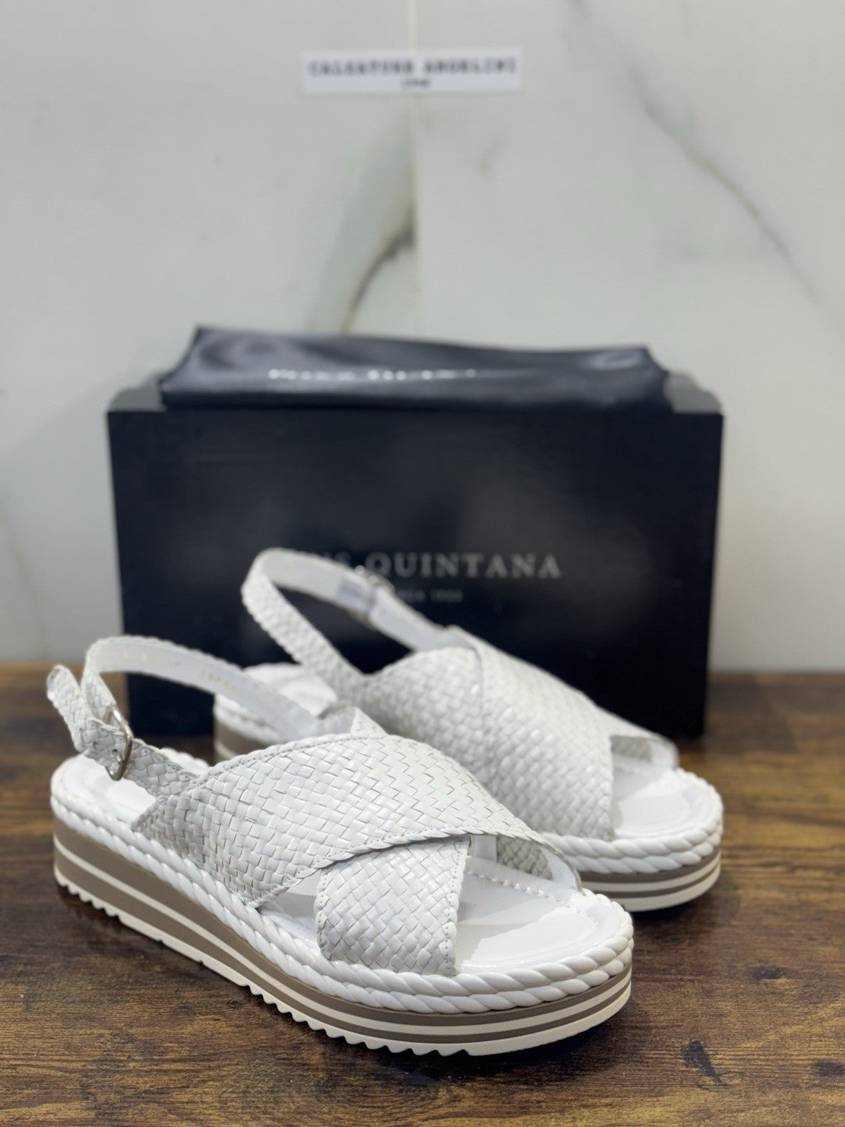 Pons Quintana Sandalo Milan Donna   Pelle Bianco    Handmade Con Zeppa 40