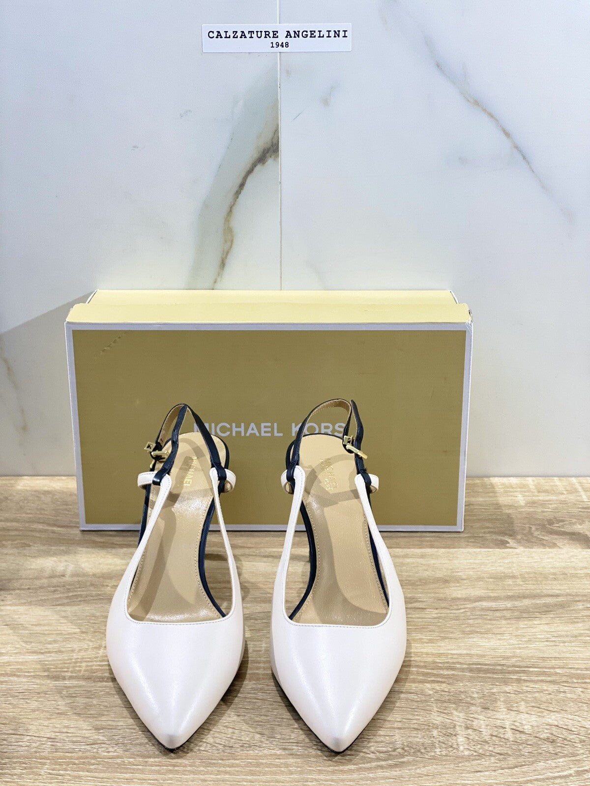Michael Kors scarpa donna sling back flex pump pelle nera crema con tacco 40