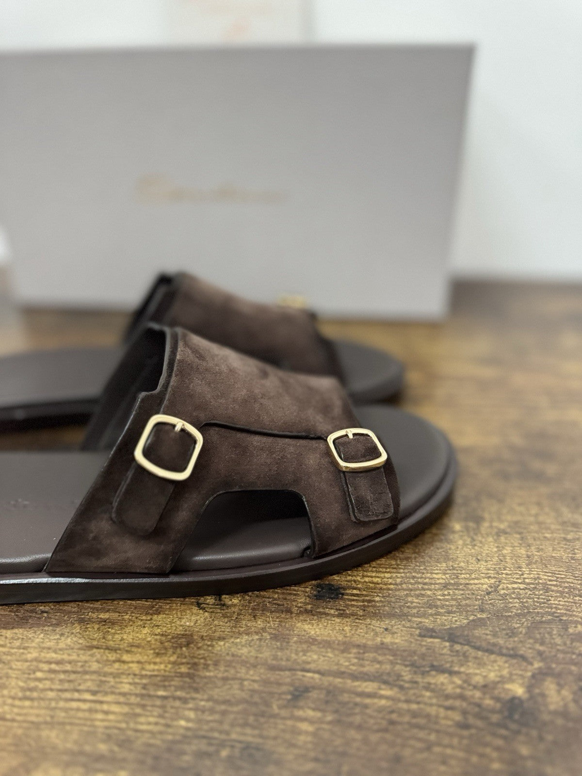 Santoni Sandalo Double Buckle Suede Marrone Luxury Santoni Sandalo Uomo 41.5