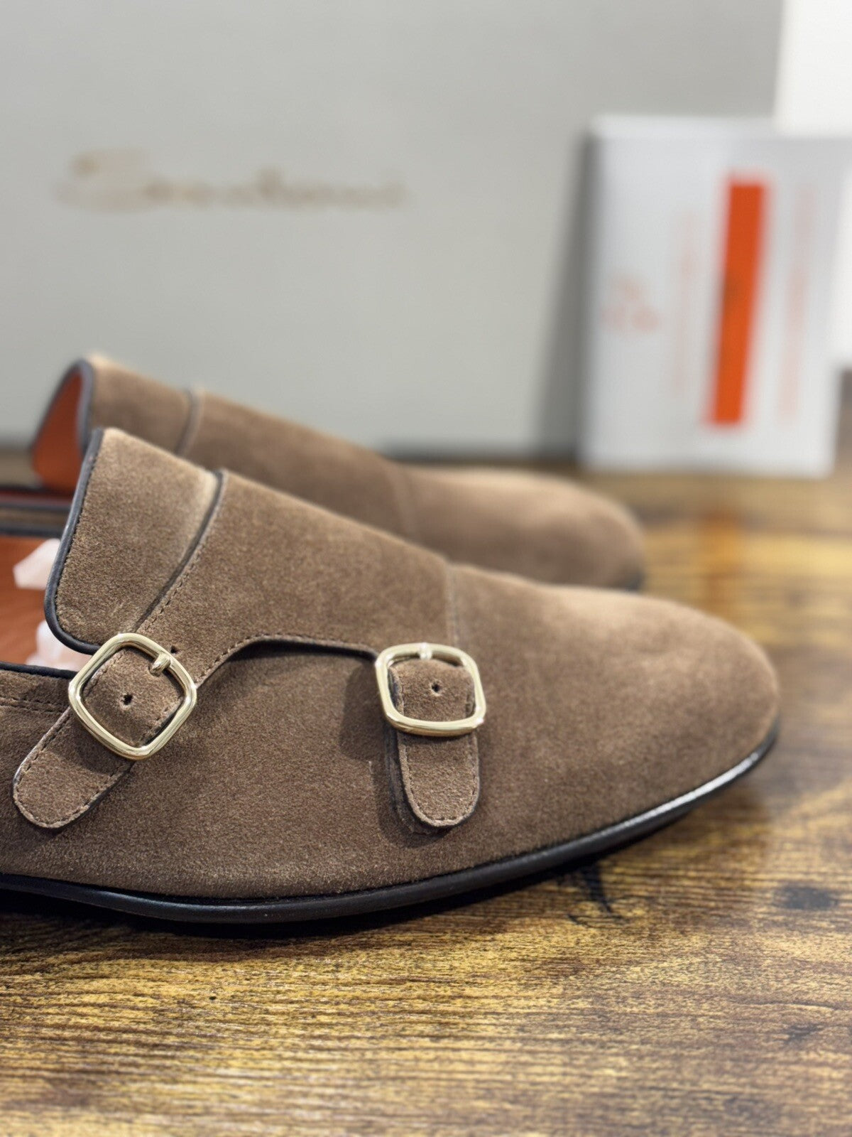 Santoni Scarpa Uomo Mocassino  Suede Doppia Fibbia  Luxury Men Santoni Shoes 6.5