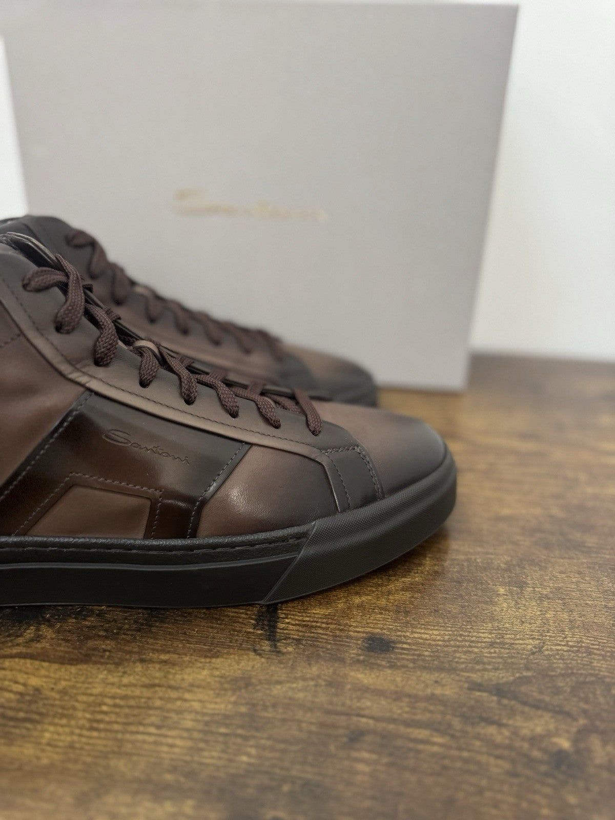 Santoni High Top Sneaker Pelle Super Soft Marrone Casual Luxury Uomo 44.5