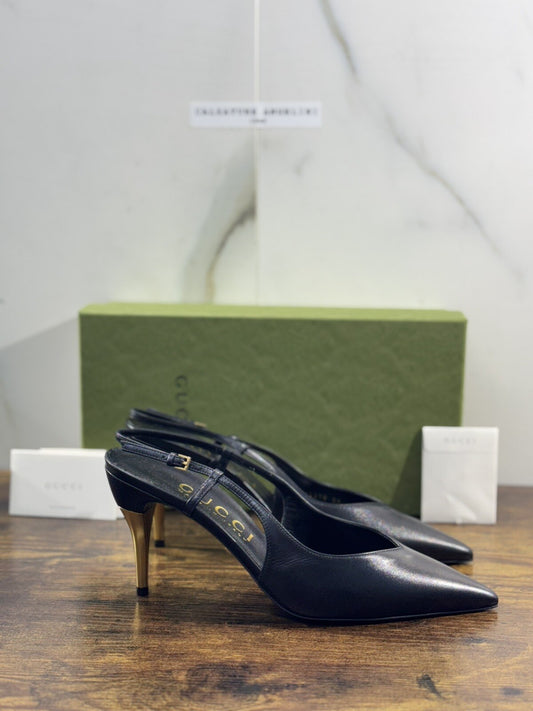 Gucci Pumps Slingback Donna Pelle Nera Luxury Woman Gucci Shoes Con Tacco 36