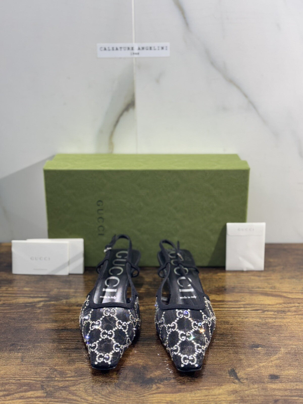 Gucci Slingback Donna GG Crystal Nero Luxury Woman Gucci Shoes 38