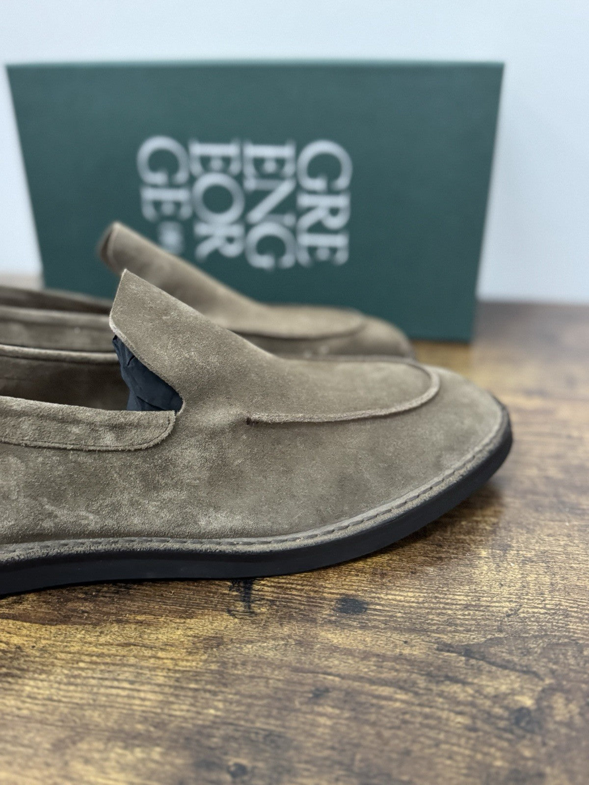 Green George Mocassino Summer Walk  Suede Tortora  Handmade In Italy Uomo 43