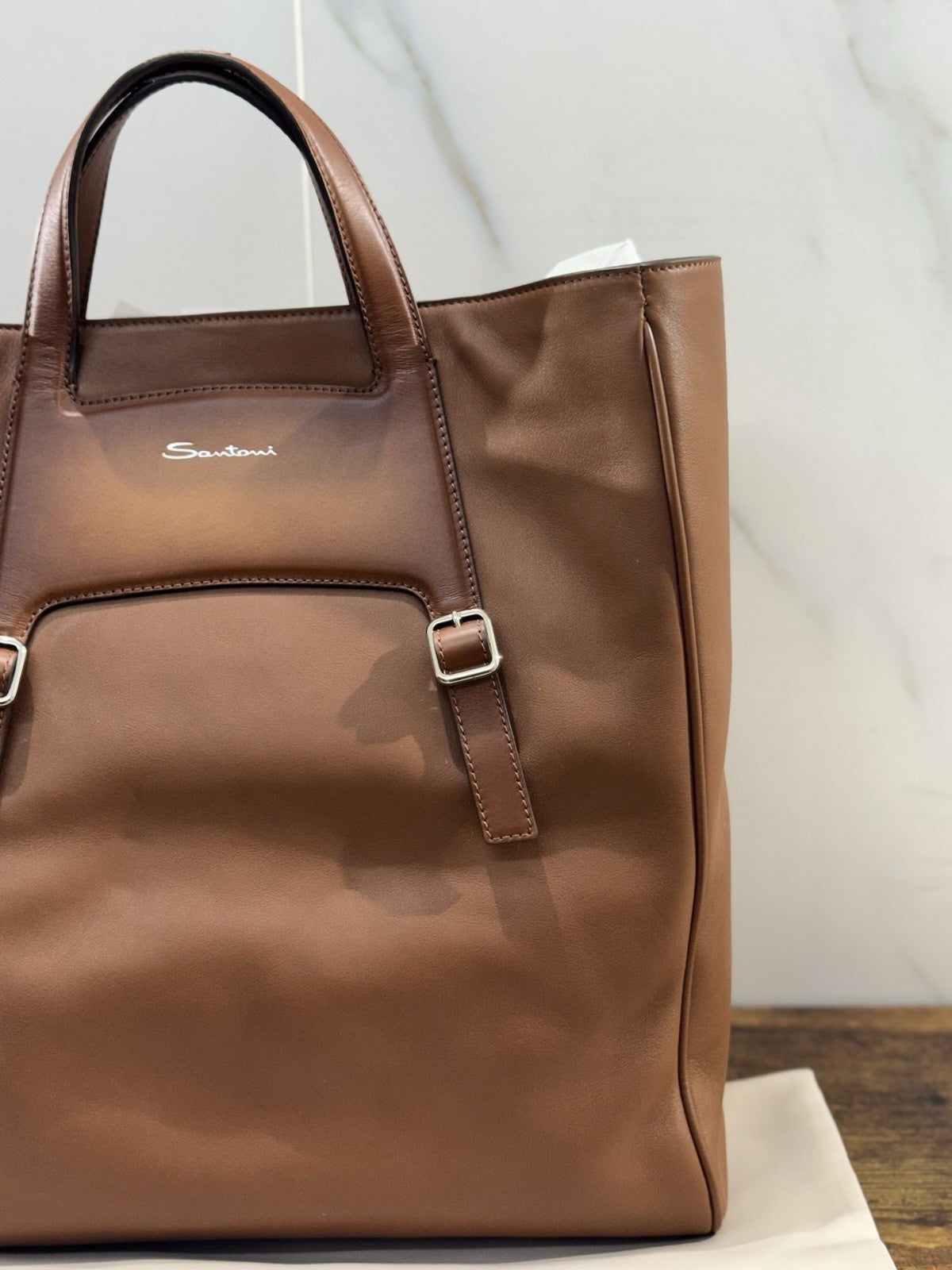 Borsa Santoni Uomo  Double Shopping  In Pelle Cuoio  Luxury Men Bag Santoni