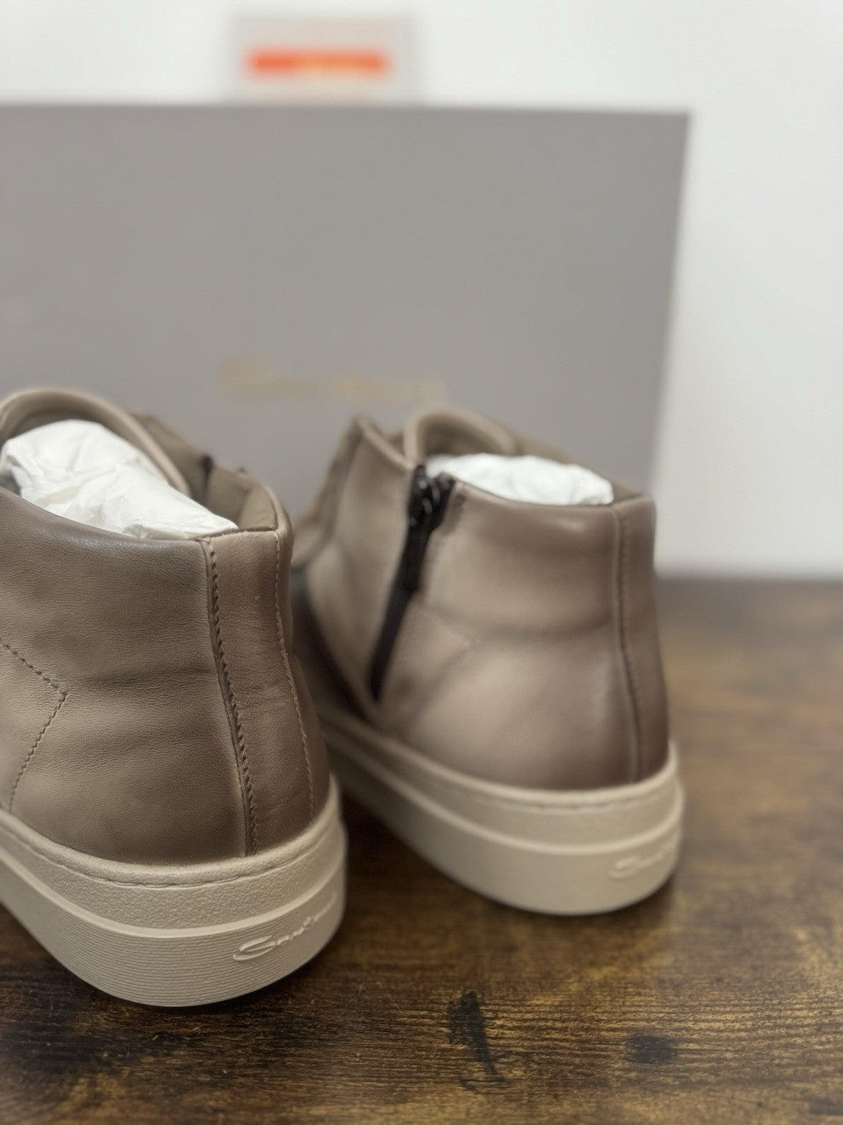Santoni High Top Sneaker Pelle Super Soft Beige Casual Luxury Uomo 41.5