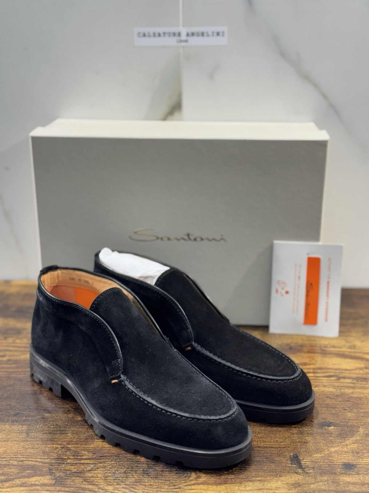 Santoni Polacco Open Walk Suede Nero Luxury Santoni Uomo 40