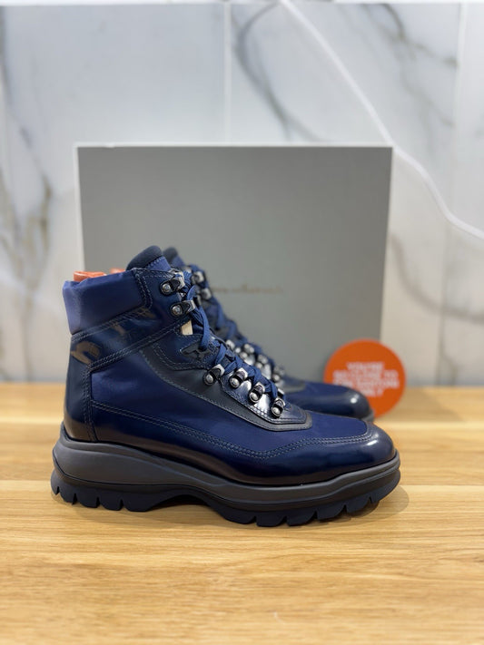 Santoni Mountain Boot Uomo Pelle Blu  Gore Tex System Luxury Men Boot 41