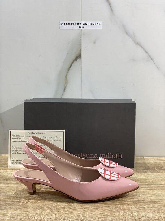 Cristina Millotti Sandalo Donna Sling Back Rosa Luxury Handmade In Italy 41