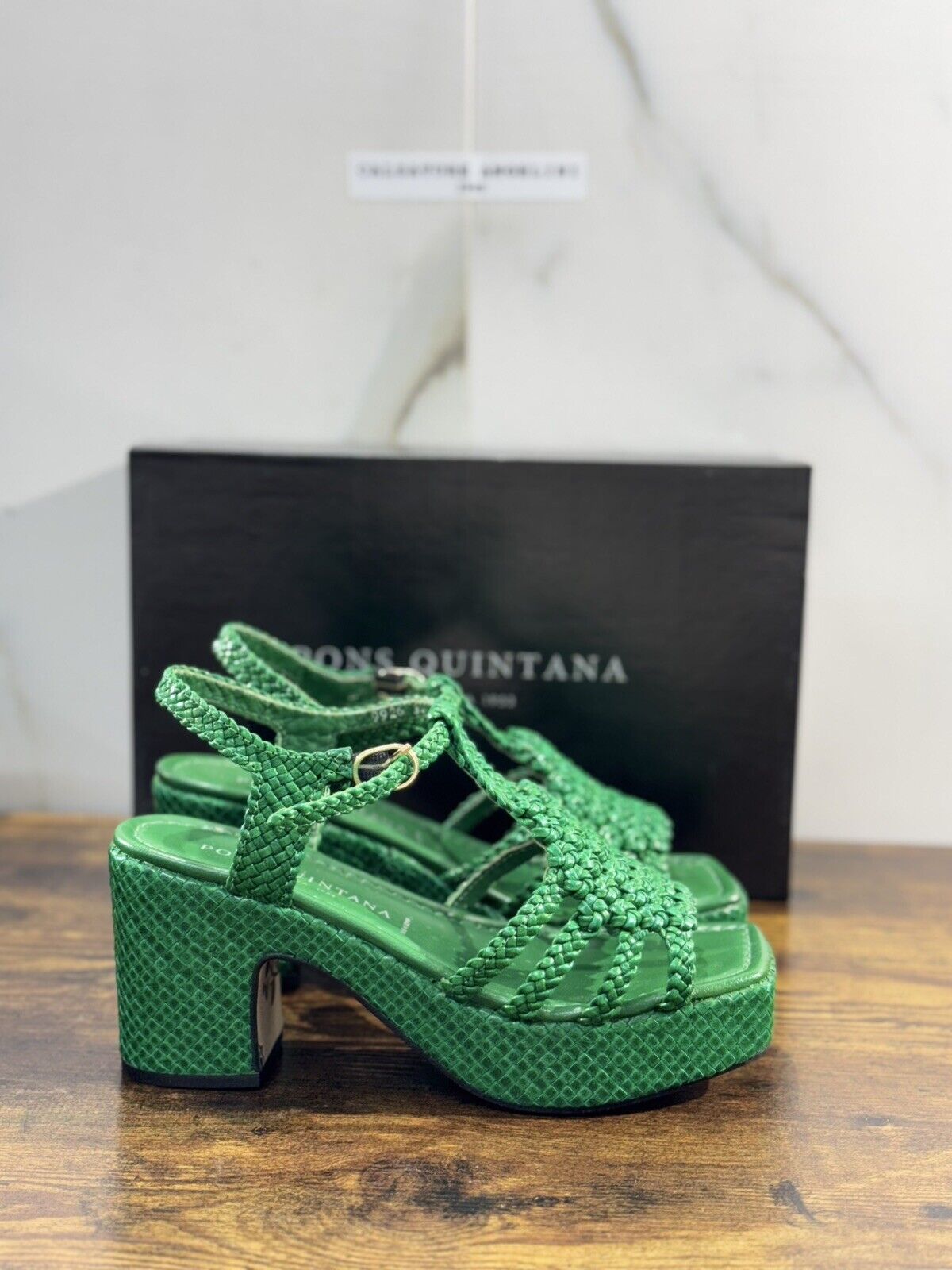 Pons Quintana Sandalo Donna  Sirena Pelle Verde      Handmade Con Tacco  38