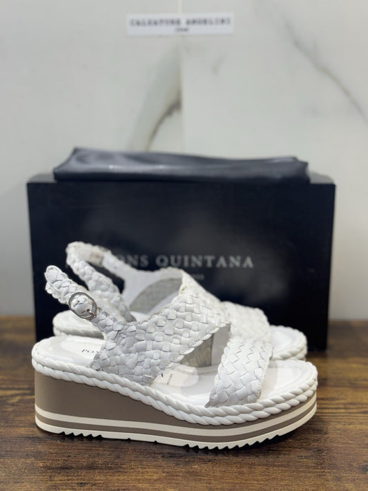 Pons Quintana Sandalo Padova  Donna   Pelle Bianca     Handmade Con Zeppa 36